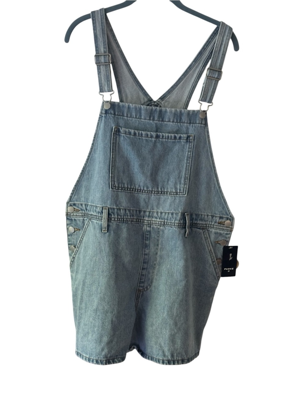 PARKE  Light Blue Denim Short Overalls NWT Women’s Large